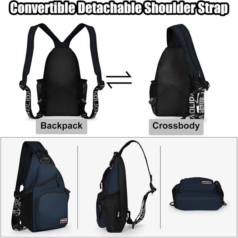 💫 Men Blue Crossbody Bag Sling EarphoneHole Multipurpose Travel Hiking Backpack